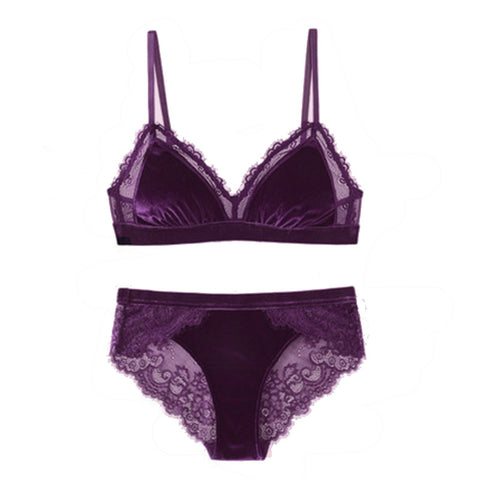 Velvet Soft and Comfortable Deep V Bra Set