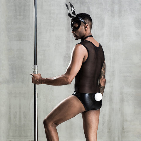 Mens Bunny Cosplay Costume Tuxedo Sexy Lingerie Set Role Play Uniform Night Club Costume Outfit