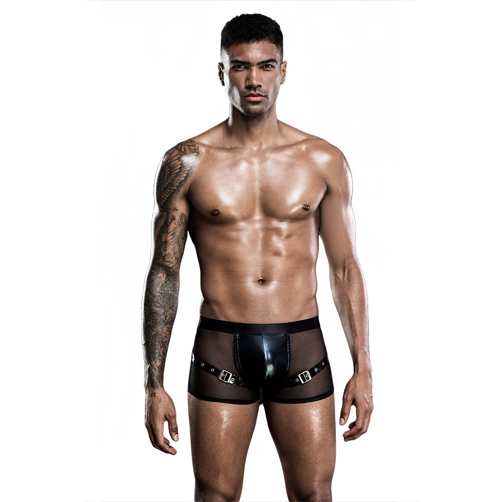 Men's Underwear Sexy See Through Lace Boxer Briefs Mesh Trunks