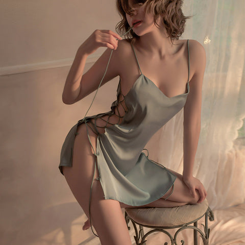 Dark Split Satin and Lace Chemise