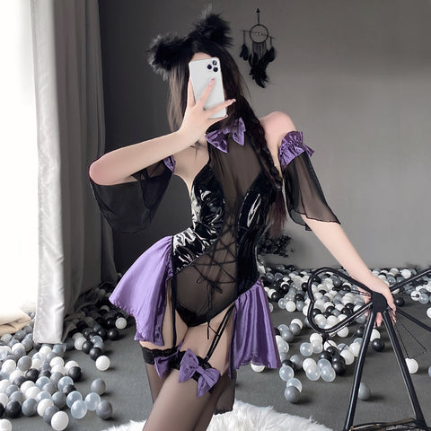 Anime Lolita Kawaii Wet Look Leather Lingerie