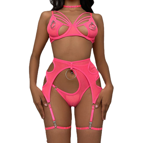 Large Circle Metal Accessories with Neck Leg Loop Sexy Lace Lingerie