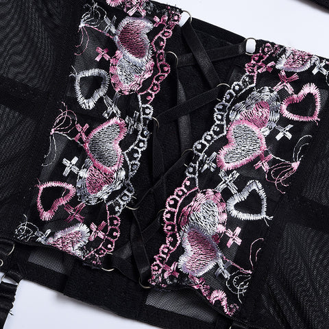 Womens Strappy Lace Garters Lingerie set Bra Panty Tassel Skirt Gloves 3Pcs /4Pcs Teddy Bodysuit