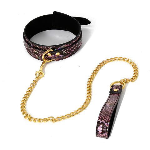Handmade Snakeskin Lockable Choker With Leash