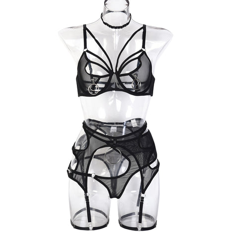 Large Circle Metal Accessories with Neck Leg Loop Sexy Lace Lingerie