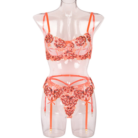 Sexy Bra And Panty Sets,Embroidered Two Piece Underwire Lingerie Set