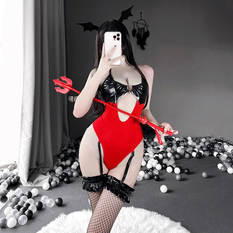 The Crazy Monster Leather Wet Look Lingerie 4 PCs